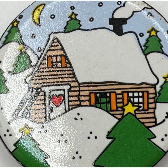 Christmas Cottage Refrigerator Magnet Vintage Cabin in the Woods Trees Night - Picture 5 of 6